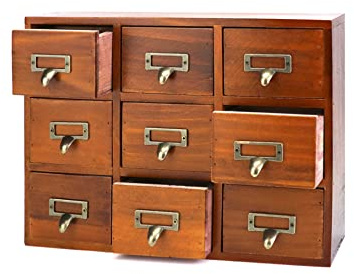 QWORK Desk Drawer Organizer, Wooden Vintage Apothecary Cabinet with 9 Drawers, Home Office & Tea & Dresser Bedroom Organization and Storage, Traditional Apothecary Cabinet