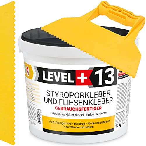 Styroporkleber 10kg + Kunstoffspachtel Dreieck-Zahnung, Korkkleber Renoviervlies Dispersionkleber Flisenkleber Montagekleber SET RM13 KT