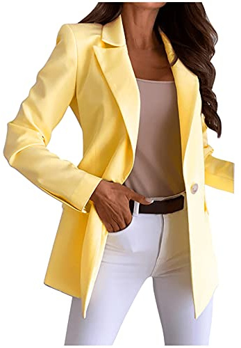 L9WEI Blazer à manches longues pour femme - Élégant - Coupe cintrée - Pour le début de l'année - Mode - Couleur unie - Blaser - Blazer festif, jaune, M
