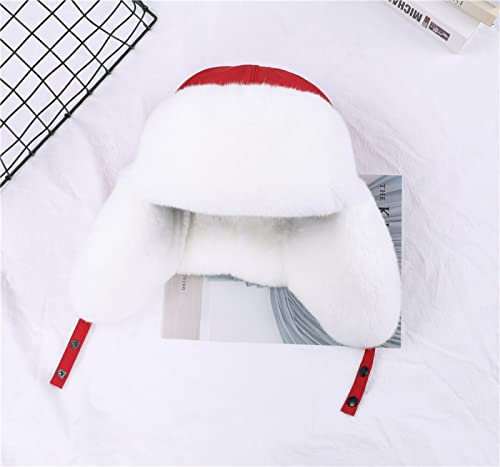 DEPAJA Russische Mütze Hut Für Frauen Natürliche Russische Uschanka-Pilotenhüte Winter Dicke Warme Ohren Trapper Bombermütze,Weiß,57-62Cm