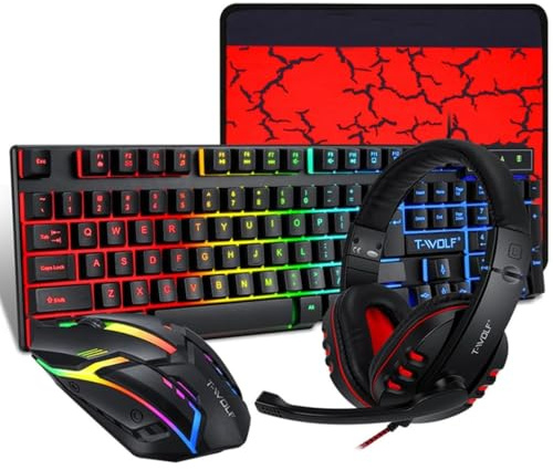 OISE ART STORE Trade Shop Kit Gaming Clavier PC Souris Casque Souris 4 en 1 Rétroéclairé RGB Q-jp004 -