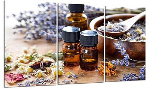 Spa Poster Wall Art for Home Dry Herbs and Essential Oils Massage Wall Decor Picture Canvas Print Painting Framed Beauty Salon Bathroom Living Room Decoration Ready to Hang(30''Wx16''H)