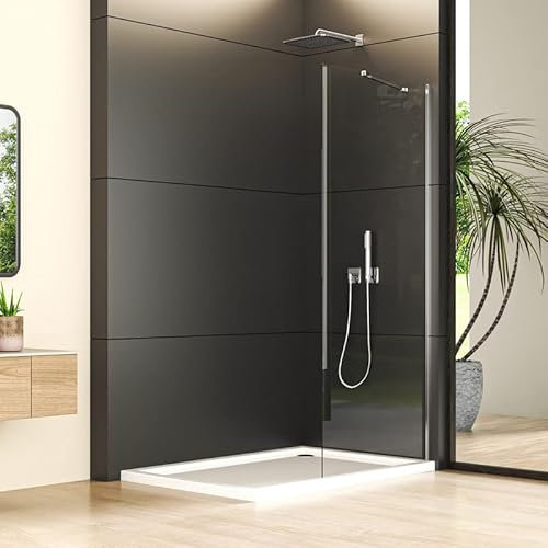 Walk in Duschkabine 90x195cm Walk-in Seitenwand Duschwand fester Segment Sicherheitsglas Duschtrennwand, Silber Begehbare Duschabtrennung mit 5mm Nano ESG Glas