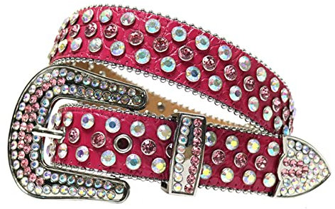 Western Punk Strass Gürtel für Frauen Mann Diamant Kristall Nietengürtel für Jeans Cowboy Cowgirl, bunt rot, 38 (Taille 28, 29 Zoll)