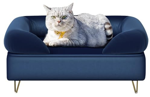 Yoonnie room Hundesofa, Katzensofa, Welpenbett, Hundesessel für kleine Haustiere, Haustiersofa, Holzrahmen und Samtstoff, Katzen-Couch für kleine Katzen und Hunde und Welpenruhe, Blau