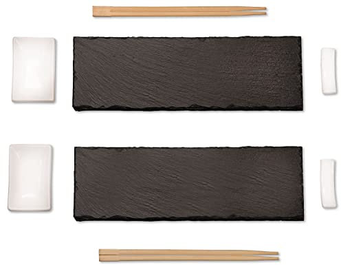 Kesper | Sushi Set, 8 teilig - für 2 Personen, Material: Schiefer, Maße der Platte: 30 x 10 cm | 38142