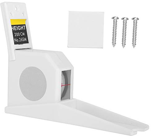 Metrisches Stadiometer 2 Meter Wandmontiertes Höhen Messband mit Klebeband und 3 Schrauben, Einziehbare Selbsteinziehend Wand Höhenmesser Lineal für Erwachsene Kinder(Weiss)