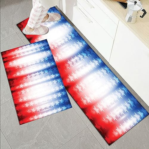 Küchenläufer Küchenmatte 2 Stück 45x70cm+45x120cm,Amerikanische Flagge, abstrakter Hintergrund mit Sternen in den digita,Rutschfest Pflegeleicht, Anti-Müdigkeit Küchenteppich Teppich Läufer für Küche