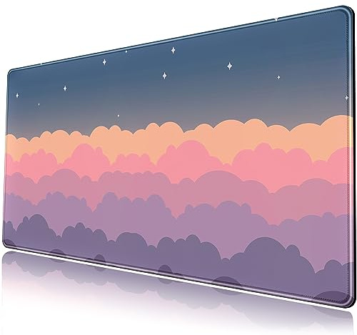 Violette Schreibtischunterlage mit niedlichen Wolken, Kawaii, großes Gaming-Mauspad, erweitertes Mauspad, Tastatur-Pad, XXL-Mauspad, niedliches Schreibtischzubehör für Mädchen, Frauen,