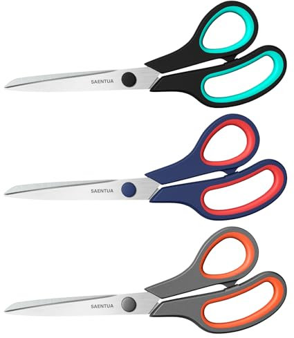 Scissors 3 Pack, 8'' Multipurpose Scissors with Ultra Sharp 2.5mm Thick Blades, Easy Grip Handle, Heavy Duty Stainless Steel Scissor for School Office Craft Home, Right/Left Handed