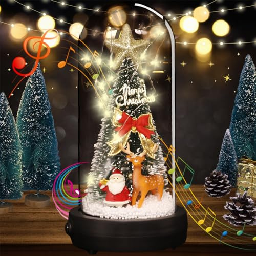 Mini-Weihnachtsspieluhr,Led Mini Weihnachtsbaum, Kleiner Künstlicher Weihnachtsbaum Mit Beleuchtung, Mini Weihnachtsbaum Mit Glasabdeckung