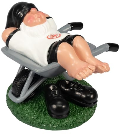 Eintracht Frankfurt Gartenzwerg Zwerg ** Schubkarre ** | Polyresin, Handbemalt, Wetterfest, ca. 12,2 x 10,5 x 10,5 cm