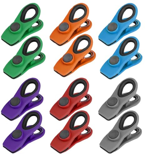 12Pcs Pince Alimentaire Réutilisables, Bag Magnetic Chip Clips Magnet, ABS Pince Sachet Fermeture Sachet Alimentaire Clip Magnétique Clips Pour Emballages Alimentaires RéFrigéRateur