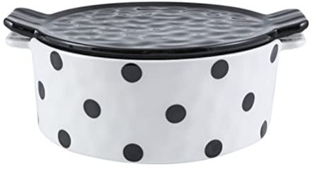 SUNMME Ceramic Baking Dish with Lid 800ml Polka Cake Baking Pan with Double Handle Porcelain Bakeware Fruit Salad Tray for Cheese Casserole Lasagna Family Dinner Black