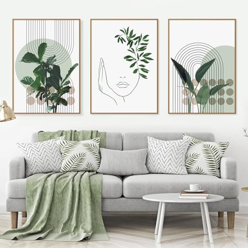 LMYSUFI 3-teiliges Bohemian Poster Set, Grüne Pflanzen Moderner Abstrakter Postersatz Wanddekoration Moderne Poster, Rahmenlos, 40 x 50cm (B)
