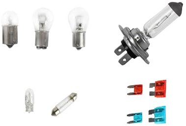 Autolampen Set Glühlampen Ersatzkasten Halogen H7 12V für PKW Scheinwerfer, Bremslicht, Rücklicht, Rückfahrlicht, Blinker, Innenraum, Kofferraum, Nebellicht
