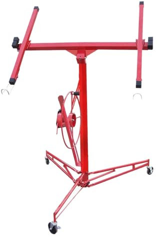 DKIEI Drywall Plasterboard Lifter with Wheels, 11FT Portable Drywall Hoist Jack Tool, 68KG Lifting Capacity Heavy Duty Drywall Lifter, Red