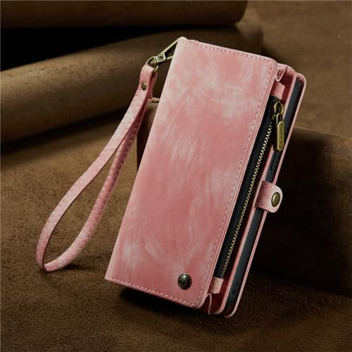 SMIEK Custodia in pelle per iPhone 15 14 Plus 11 12 13 Pro Max X XS XR Porta carte di credito, rosa, per iPhone 13 Mini