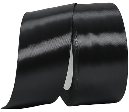 Schwarz Satinband 50mm,Geschenkband Satinband 22 Meter Polyesterband,Schwarz Schleifenband für Geschenkverpackung,Dekoration,Hochzeit,Weihnachten,Bastelarbeiten,und Geschenkverpackung