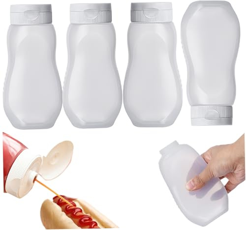 SMELEYOU Squeeze Bottles for Sauces 4PCS 11 Oz Salad Dressing Container Bottle Ketchup Bottles Squeeze Clear Condiment Squeeze Bottles Leakproof Sauce Bottles with Flip Cap