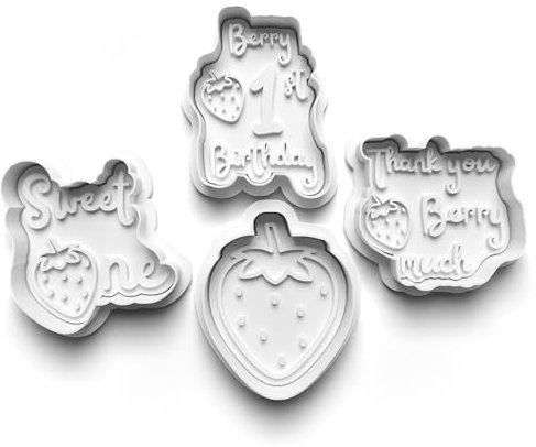 Cookie Cutters Set 4 PCS Berry Fisrt Birthday Cookie Stamp Cookie Cutter Mould Dough Fondant for Kid DIY Cookie Making