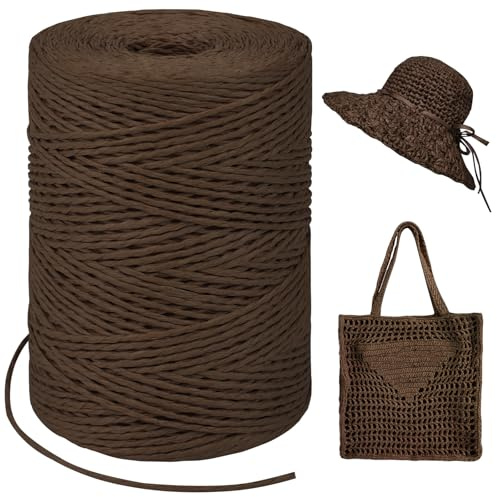 LEREATI Rafia per Uncinetto per Borse, 1.5mm x 300m Cordino per Borse Uncinetto, Raffia Nastro Regalo Naturale, Filato per Cappello, Confezioni Regalo, Fai da Te Artigianato