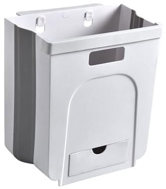 DZYHFCO Cestino per la carta da 8 litri, pieghevole, da parete, per armadio da cucina, porta, bidone della spazzatura da appendere alla parete, pieghevole, con piccolo cassetto (B)