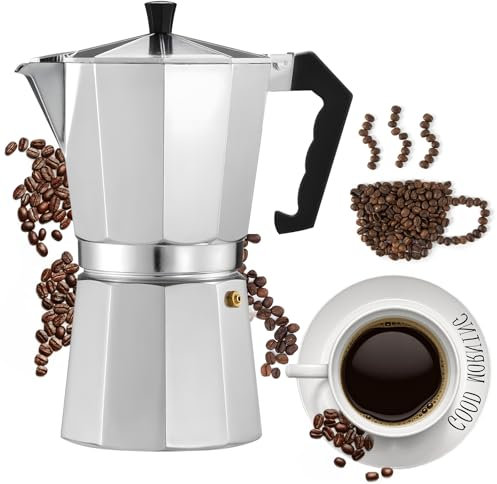 FainFun Cafetera Italiana Moka 14 Tazas, Cafeteras Italianas, Cafetera Italiana de Aluminio, Cafetera Pequeña, Cafetera Camping Gas, Moka Pot, Placa de Gas y Placa Vitrocerámica, Aluminio, Plata