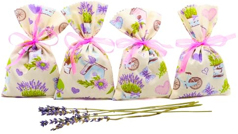Gerüche-Küche Lavendelsäckchen handgenäht in Deutschland mit 15g Lavendelblüten aus der Provence 9x15cm (4, Bunt mit Herzen, 9x15cm)