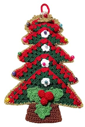 Presina verde a forma di albero di Natale ad uncinetto 13x23 cm (7NT) - Made in Italy