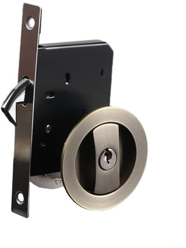 Gettimore Serratura scorrevole per porta scorrevole, serratura per porta scorrevole, serratura per porta tascabile, invisibile, serratura da incasso, per bagno di (bronzo verde e chiavi)