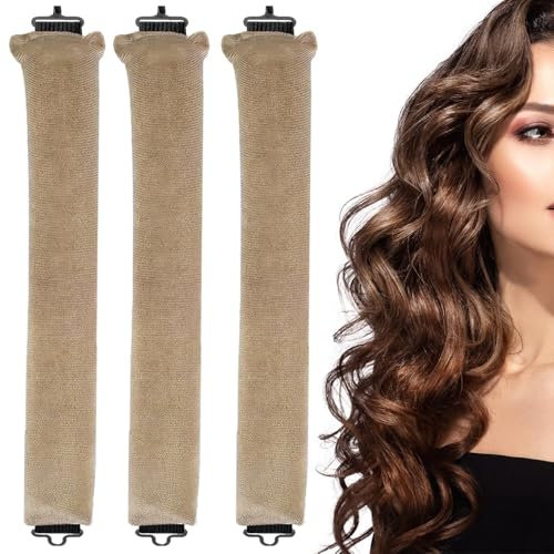 3PCS Heatless Khaki Headband for Long Hair - No Heat Overnight Curls