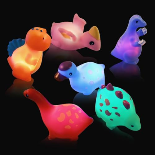 6 Stück Dinosaurier Badespielzeug mit Licht, Badewannenspielzeug, Badespielzeug Baby, Wasserspielzeug Badewanne Spielzeug Kinder, Leuchtet Wasserspielzeug Sensorik Bath Toys für Jungen und Mädchen