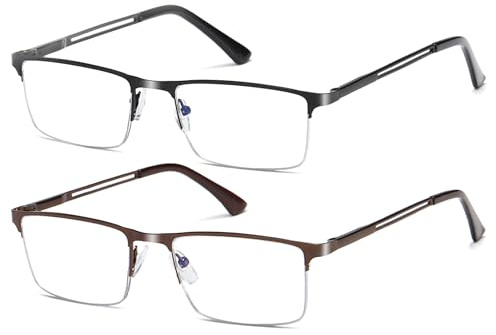Fsread Halbe Rahmen Lesebrille für Herren Komfortable Robuste Leichtes Rechteckige Metallrahmen Blaulichtfilter Brille mit Federscharnier