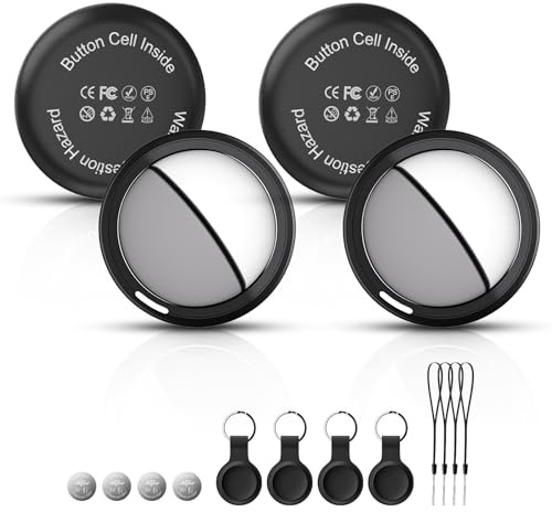 [Apple MFi-Zertifiziert] Air Tracker Tag kompatibel mit Apple Wo ist? (nur iOS) Inklusive Ersatzbatterie, Smart Tracker Tagg Finder für Schlüssel, Fahrrad, Wallet, Koffer, Reisepässe (Schwarz, 4-Pack)