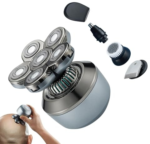 GjnjfdF Rasoio Per Testa Rasata | Rasoio Elettrico Lavabile | Dispositivo Impermeabile Senza Fili per Rasatura Umida e Asciutta, Ideale per Viaggi, Casa e Ufficio