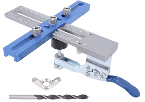 Fafeicy Drawer Handle Punch Locator, Dual Scale Imperial Sliding Positioning Groove 6061 Aluminum Alloy 304 Stainless Steel Drill Sleeve Rubber Clamping Block