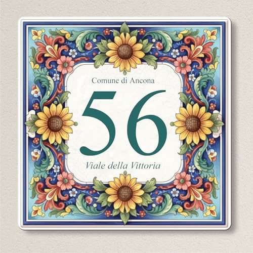 Pubblimania NUMERO CIVICO personalizzato Stile Maiolica modello Sorrento in alluminio rinforzato stampato (Fiori old style)