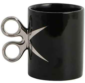 Bibykivn Taza de Cerámica Creativa 350 ml, Taza de Café Original con Diseño de Tijeras, Regalo Divertido para Amigos, Compañeros y Oficina (Negro)