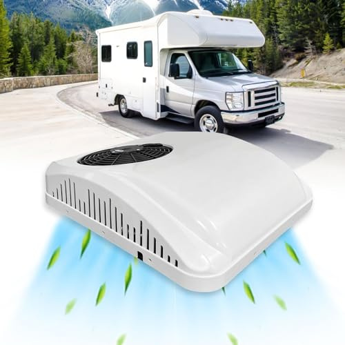 DC Rooftop Air Conditioner, 9500 BTU Heating & Cooling for Campervan, Truck, Boat, Caravan – Quiet Low Power Unit with Scroll Compressor