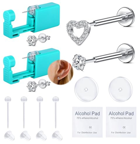VFUN Piercingpistole Silber Gold Ohrlochstecher-Set Ohrringe Selbst Stechen Piercing Ohr Zu Hause Ohrlochstecher-Set Mit Gewindelosen Piercing-Ohrringen