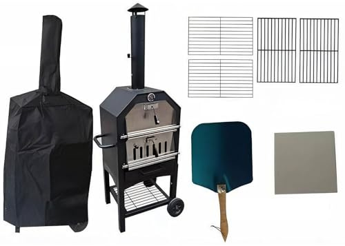 Forno a legna da esterno con altezza 158 cm e larghezza 66 cm, indicatore di temperatura in acciaio inossidabile (50-800 ° F), include pietra per pizza e griglie per una cottura versatile