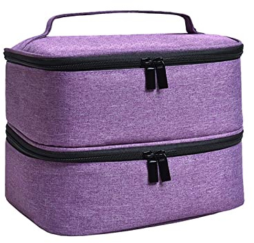 Organisateur de Vernis à Ongles Détachable 30 Boîtes avec Grille, Trousse de Toilette Portable avec Poignée et Séparateurs Réglables- Violet