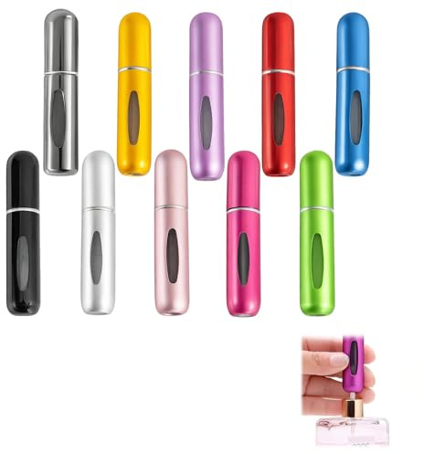 mgmooa 10 PCS Refillable Mini Perfume Atomizer Bottles, 5ml Portable Small Size Perfume Spray Bottles, Multicolor Aluminum Refill Scent Pump Case for Traveling and Outgoing(10 Colors)