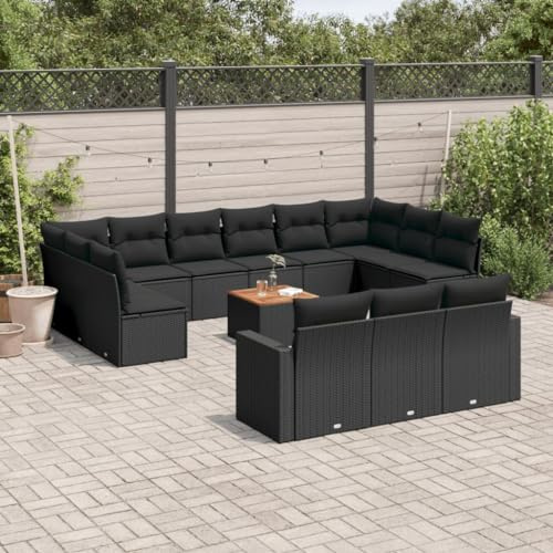 Frdhee Ecksofa Klein Eckbankgruppe,14-TLG. Garten-Sofagarnitur mit Kissen Schwarz Poly Rattan,Außencouch für Balkon,Terrasse,Poolbereich