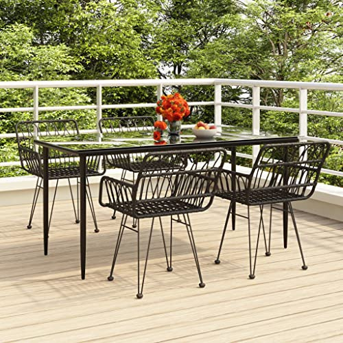 LoogCape 5 Piece Black Poly Rattan Outdoor Dining Furniture Set, Durable Powder-Coated Steel Frame Patio Seating Group for Garden, Balcony, Deck, Wicker Table & Chairs