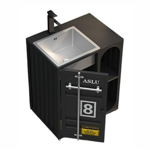 Lavandino su piedistallo Mobiletto indipendente per bagno con lavandino in acciaio inox, mobiletto sottotop in metallo vano portaoggetti aperto(Nero)