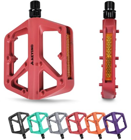 AEYINO Nylon Flat Bike Pedals - 9/16 Large Platform | Non-slip surface pins, wider platform for extra support, 9/16 spindle fits MTB, road, gravel & hybrid adult bicycles