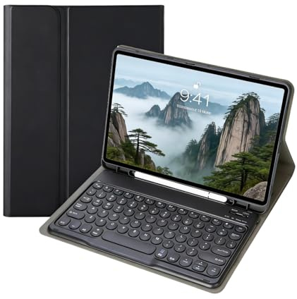 Funda con Teclado Bluetooth Desmontable con Tapa Redonda para Tableta Samsung Galaxy Tab A7 de 10,4 Pulgadas (SM-T500/T505)(Black)