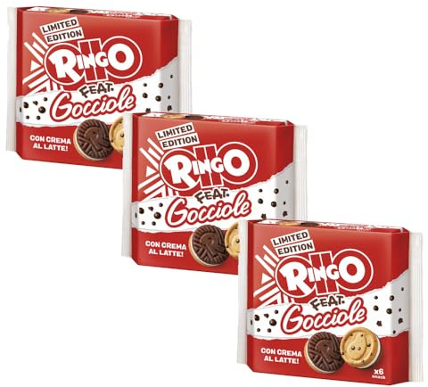 Ringo Gocciole Biscotti Farciti con Crema al Latte Multipack 27,5gx6 | 3 Confezioni da 165g